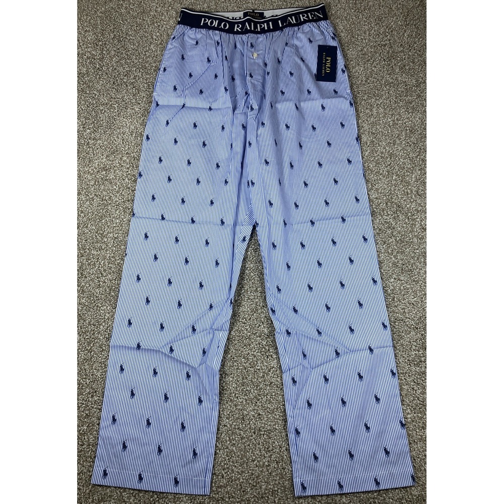 Polo Ralph Lauren Men's Small Blue Pony All Over Print Pajama Lounge Pants NWT